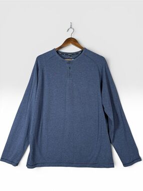 Public Rec Henley Shirt Mens XXL Blue Long Sleeve Pima Cotton Blend Stretch